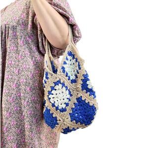 Handmade Granny Square Handbag Blue & Taupe